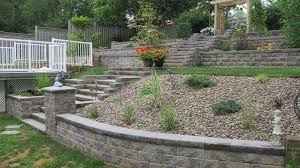 Front yard retaining wall with planting beds